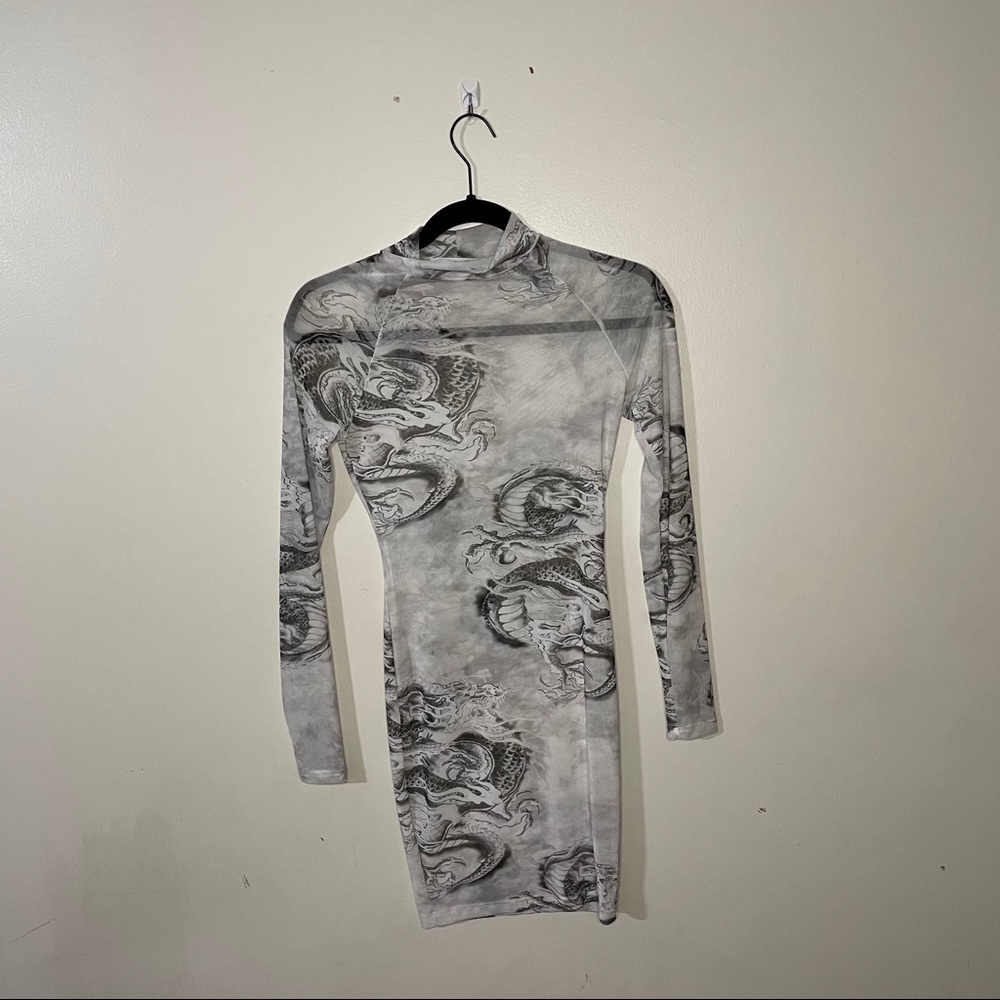 Dragon print mesh dress